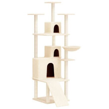 Kattenboom - HELLOSHOP26 - Toren 175 cm - 3 huizen, hangmat en platforms - Natuurlijke sisalpalen - Zacht beige pluche