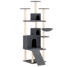 Kattenboom - HELLOSHOP26 - 175 cm - 3 huizen &amp; hangmat &amp; ladder - Natuurlijke sisal palen - Donkergrijs
