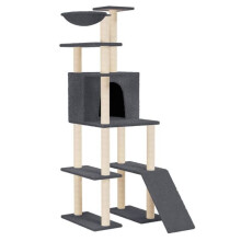 Kattenboom - Toren 166 cm - Donkergrijs - Sisalpalen - Huis en hangmat inbegrepen