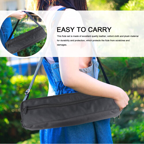Leather 16-Hole Flute Bag Set, Oxford Plush Case 2