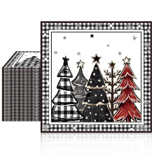 100Pcs Christmas Paper Napkins Black and White Gingham 2Ply Festive Design for Holiday Party Dinner Decorations
