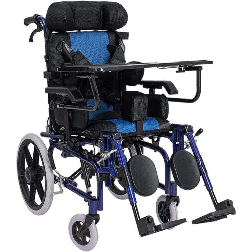 Folding Wheelchair for Adults and Children, Lightweight Aluminum Reclining Chair with Leg Rests and Dining Table