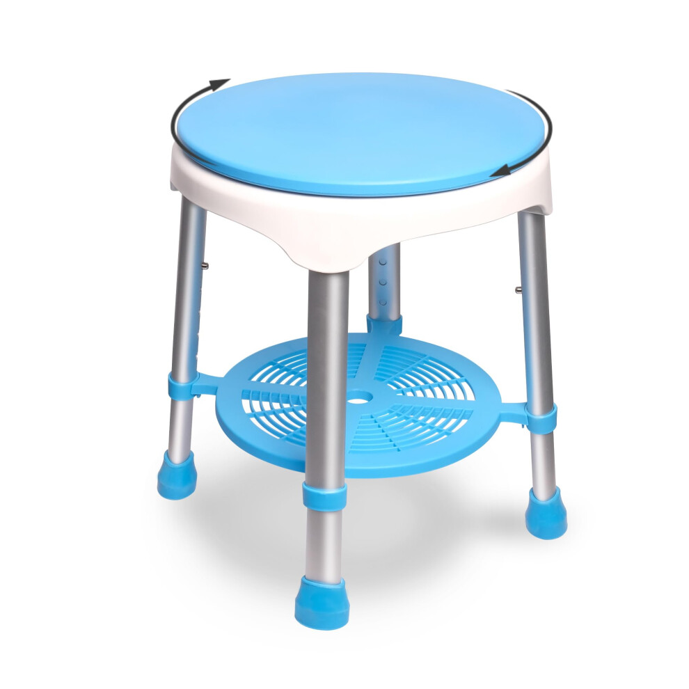 Swivel Shower Chair 360 Rotating Seat with Adjustable Height, NonSlip Base, Storage Tray, 300lbs Capacity for Elderly