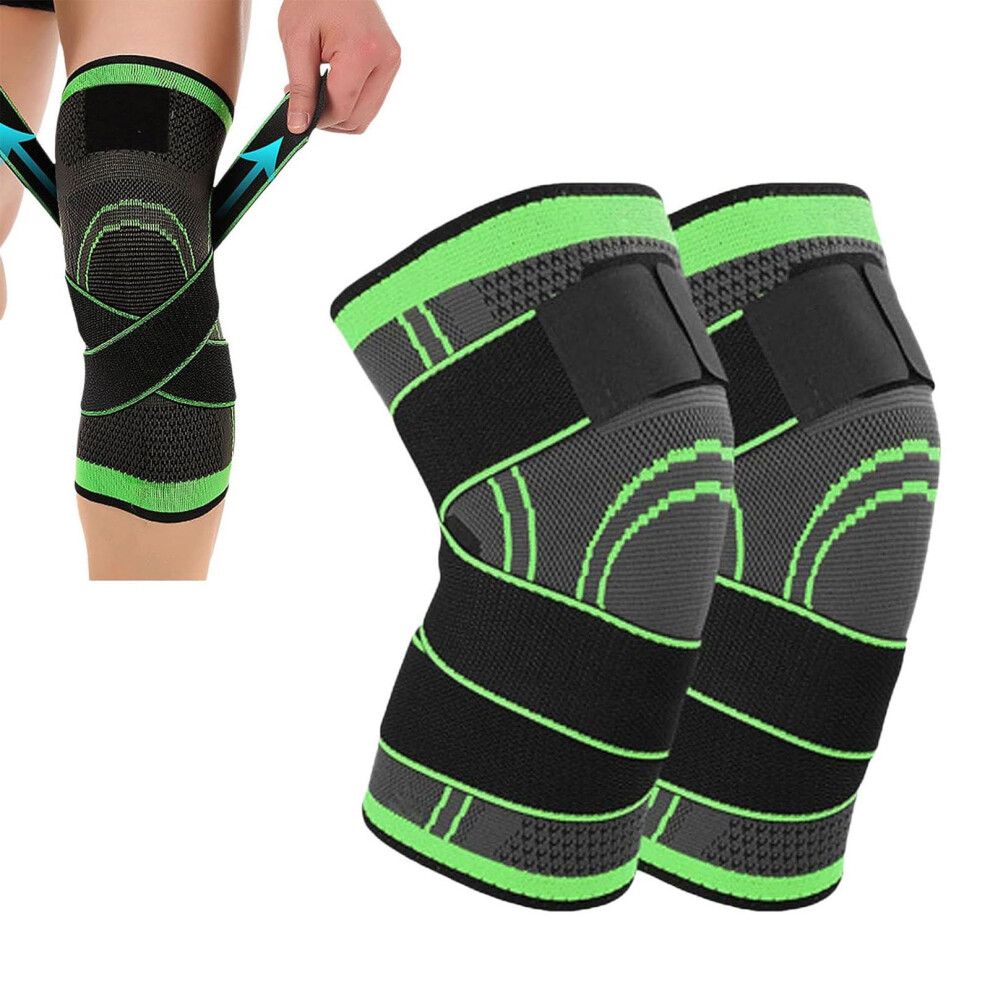 Green Adjustable Compression Knee Brace For Running And Sports, Breathable NonâSlip Support Sleeve Large