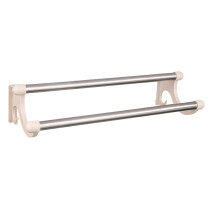 Adhesive Towel Bar Rustproof Stainless Steel Dual Rod No Drill Wall Mounted Towel Rack Beige