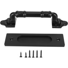 Modern Black Sliding Barn Door Handle Set, Flush Pull Design for Wooden Doors, Easy DIY Install