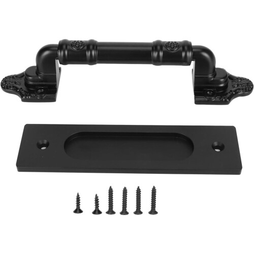 Modern Black Sliding Barn Door Handle Set, Flush Pull Design for Wooden Doors, Easy DIY Install