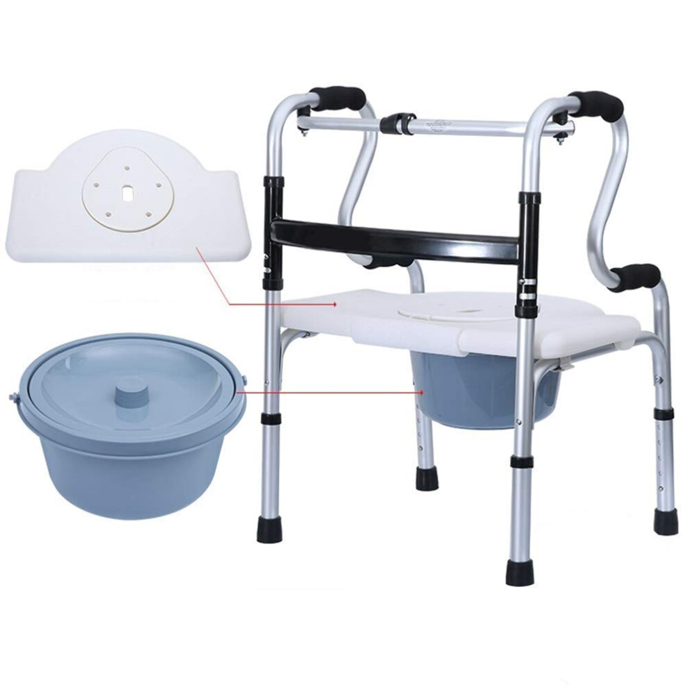 Foldable Walker for Seniors, Lightweight Aluminum Rollator with Seat Potty, 8Level Height Adjustable