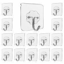 15 Heavy Duty Adhesive Wall Hooks 10kg Load Waterproof Rustproof for Bathroom Kitchen Transparent