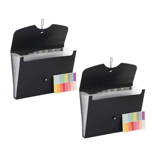 2Pcs Portable Expandable Plastic File Bag 7 Pockets Expandable