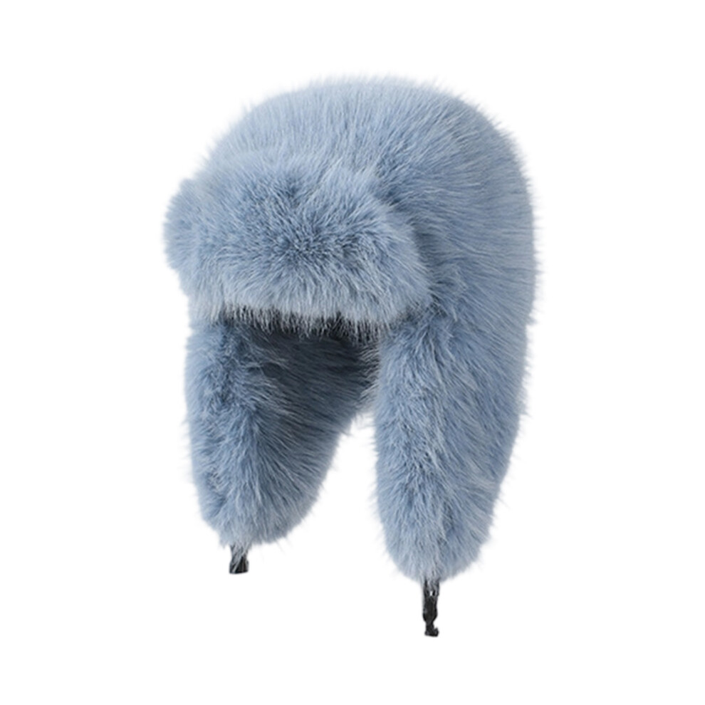 Cosy Insulated Earflap Hat Windproof Plush Headgear-haze. blue.