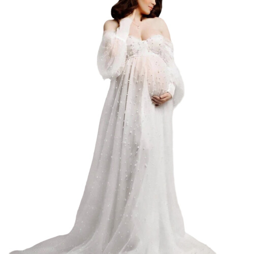 Flowy Maternity Dress Suitable for Both-Encrypted white bead M 2