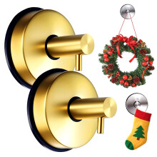 2PCS Gold Suction Cup Hooks with Secure Suction Lock for Shower Glass Doors and Window Wreath Hanging