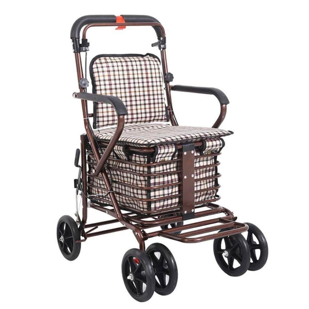 2 in 1 Rollator Walker with Seat and Brakes, Foldable Mobility Aid Walker for Seniors with Cart