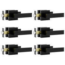 Matte Black Interior Door Handles 6 Pack, Keyless Privacy Lever Set with Reversible Square Design for Bedroom and Bathroom