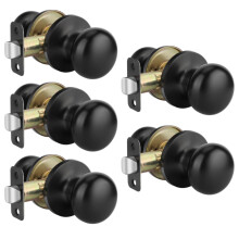 5 Pack Matte Black Passage Door Knobs Set, Nonlocking Interior Handles for Hallway and Closet Doors