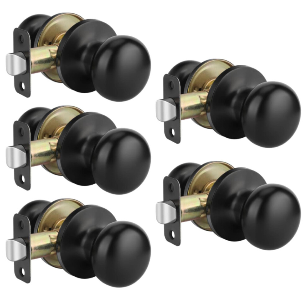 5 Pack Matte Black Passage Door Knobs Set, Nonlocking Interior Handles For Hallway And Closet Doors 9073542037682