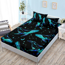 Glowing Whale Print Fitted Sheet Set Queen Size, Soft Breathable Microfiber Deep Pocket Bedding for Kids