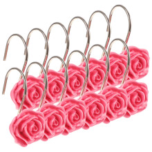 12pcs Rose Flower Design Shower Curtain Hooks Set Pink Decorative Bathroom Curtain Hooks Durable Metal Easy Glide