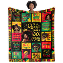 30th Birthday Gifts for Black Women Blanket 60x50, Soft Flannel African American Throw for Her Birthday Celebration