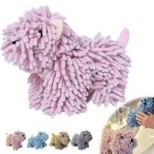 Pink Dog Shaped Chenille Hand Towel, Soft Absorbent Puppy Design for Bathroom and Kitchen Decor