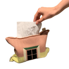 Knit Tissue Box, Cotton Yarn, 90g Pink/Yellow
