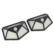 2Pcs Solar Motion Light 4Sided 18650 800mAh Black