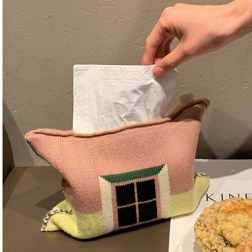 Knit Tissue Box, Cotton Yarn, 90g Pink/Yellow 2
