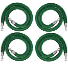 Set of 4 Green Velvet Stanchion Ropes with Quick Lock Hooks, Adjustable Crowd Control Barrier Ropes for Events and Red Carpet Use (9.8 Ft)
