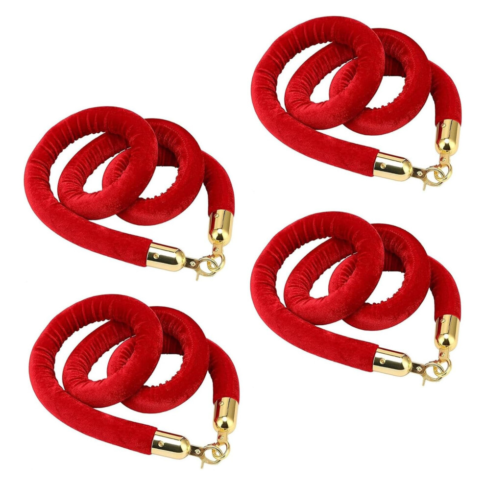 4Pcs Red Velvet Stanchion Ropes 1.2M Â Luxurious Velvet Rope Barrier With Gold Hooks For Hotel And Event Crowd Control 9771547892557