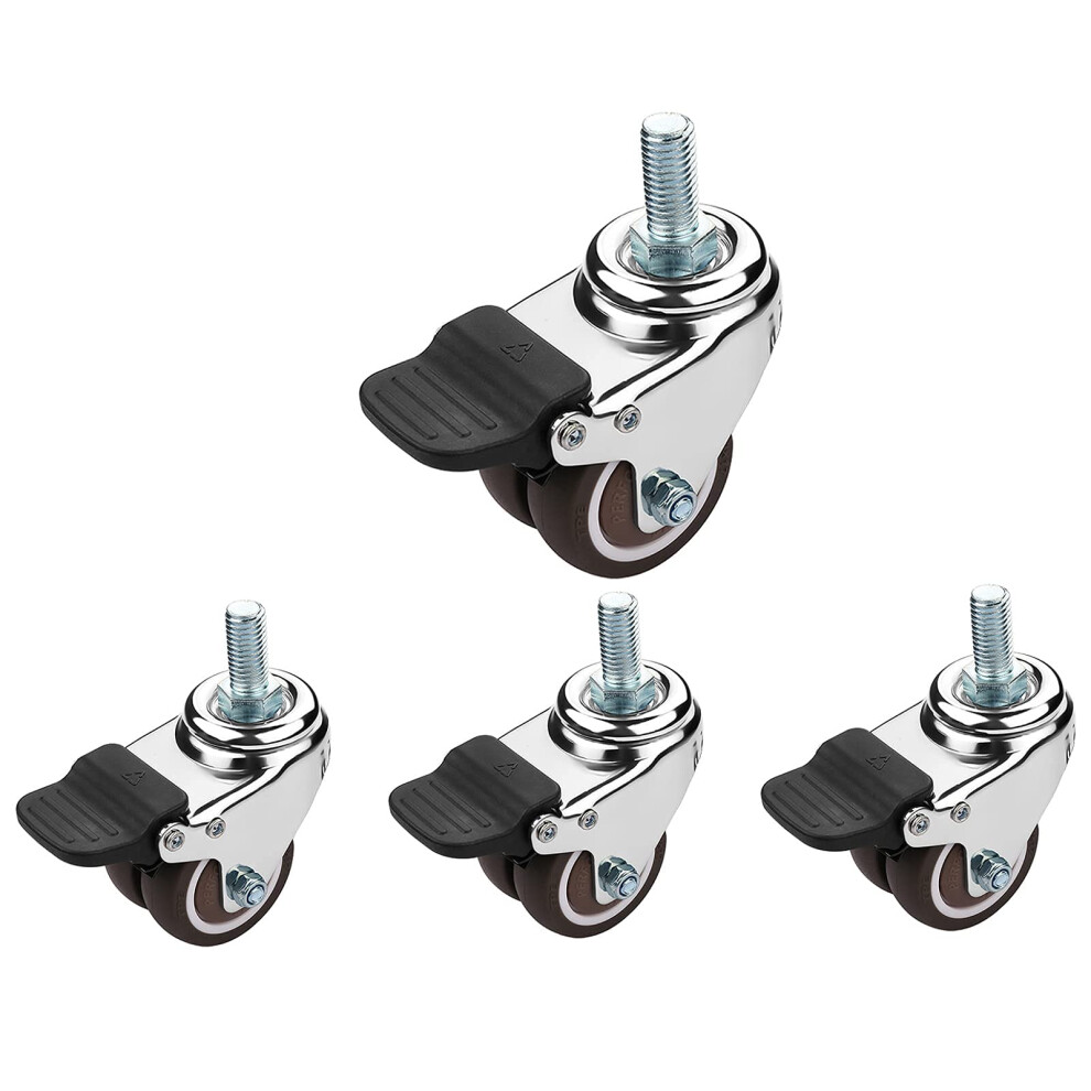 Heavy Duty Swivel Casters With Brakes, Silent Rubber Double Wheels For Cribs And Sofas, Set Of 4 (2In) 9330225369028