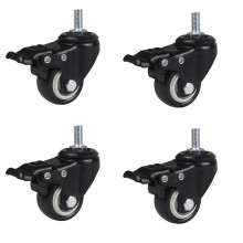 Heavy Duty 3 Inch Swivel Caster Wheels with Brake, M10 Threaded Stem Set of 4, Smooth and Quiet 360 Rotation