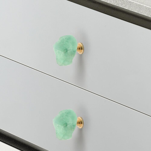 Green Fluorite Cabinet Knobs 2 Pcs, Natural Stone Brass Drawer Pulls with Rust‑Resistant Base and Modern Style 2