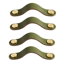 Green Leather Cabinet Pull Handles 160mm with Refined Leather Finish and Durable Brass Knobs 4 Pack