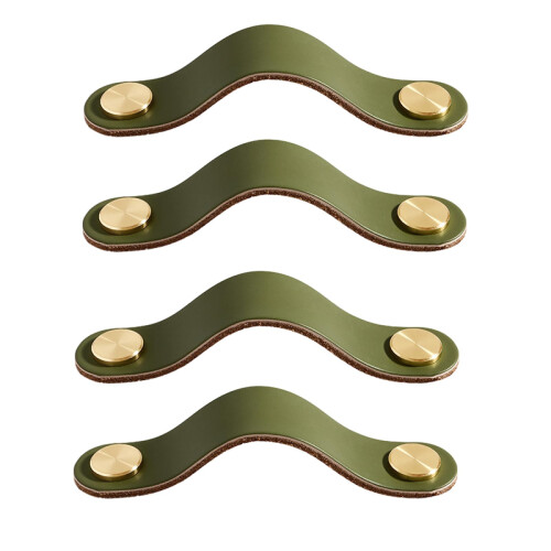 Green Leather Cabinet Pull Handles 160mm with Refined Leather Finish and Durable Brass Knobs 4 Pack
