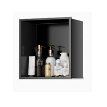 Black Stainless Steel Shower Niche 32x32cm Waterproof Recessed Bathroom Shelf with Double Layers