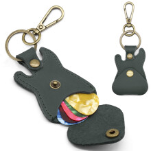 Leather Guitar Pick Holder Keychain with Secure Snap Closure, Handcrafted Compact Case for Acoustic and Electric Guitar, Green
