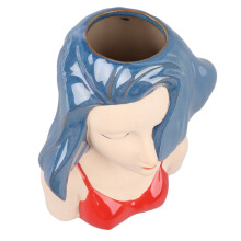 Girl Face Vase Ceramic Blue, 21x15cm, Caliber 6cm