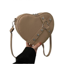 (Khaki) Women Stylish Shoulder Bag Phone Bag Crossbody Bag Fashion Heart Purse Heart Shaped Messenger Bag for Daily Travel Khaki 2025