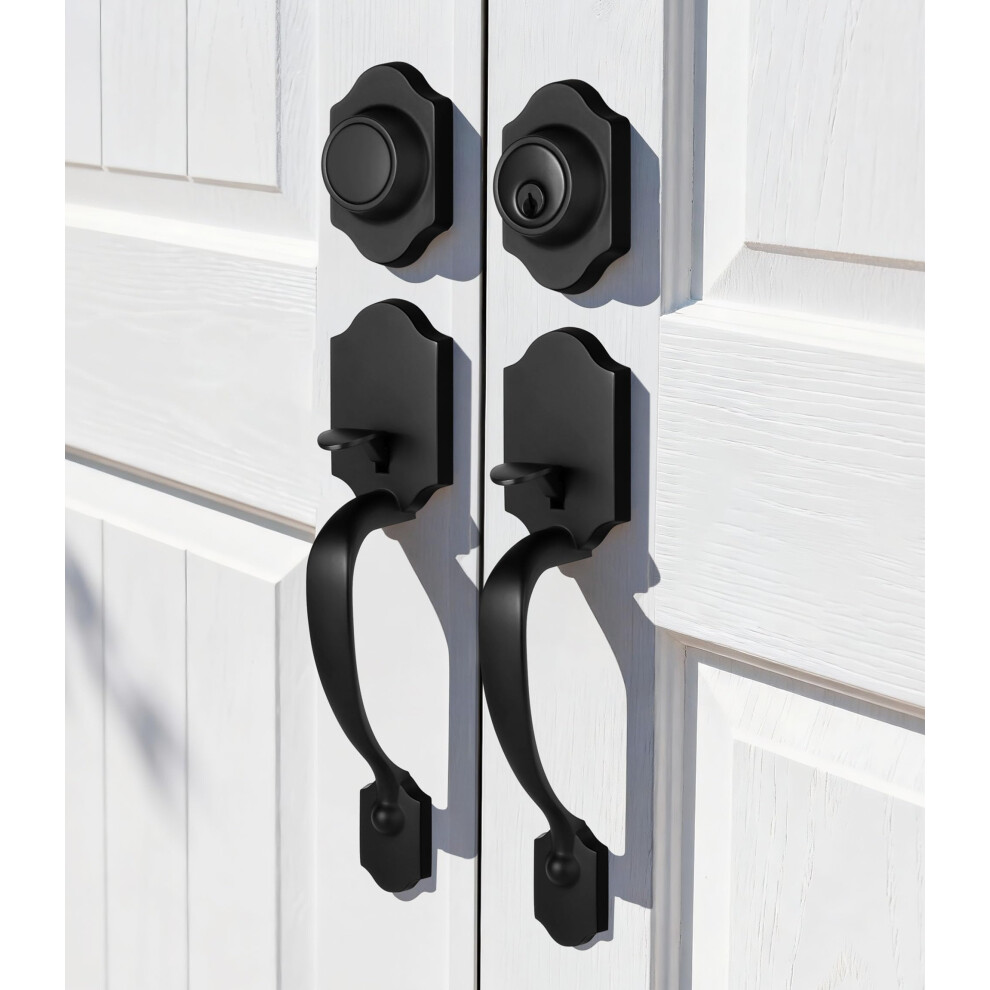 Matte Black Front Door Handle Set With Dummy Lever, Classic Double Door Lock Set, WeatherâResistant And Easy Installation 9073542039051