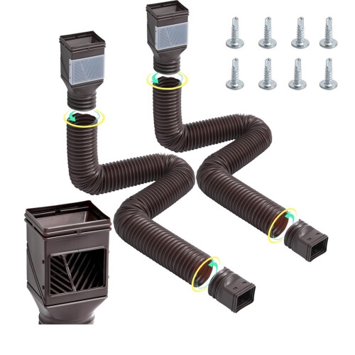 Rain Gutter Downspout Extension Duo Pack, Flexible Adjustable Extender with Filter, Weatherproof Fit 1