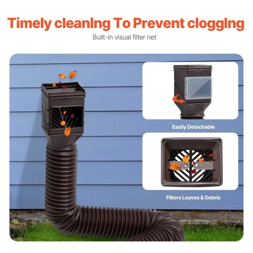 Rain Gutter Downspout Extension Duo Pack, Flexible Adjustable Extender with Filter, Weatherproof Fit 2
