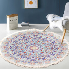 Round Mandala Chair Mat for Hardwood Floors, Boho Tassel Rug with AntiSlip Base and Floor Protection