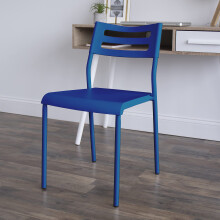 Stackable Navy Plastic Desk Chair without Wheels, Lightweight SpaceSaving Office Chair for Home or Dorm