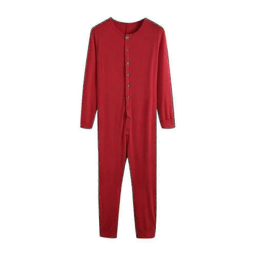 (M, Red) Men's One Piece Long Johns Night Pajama Tw