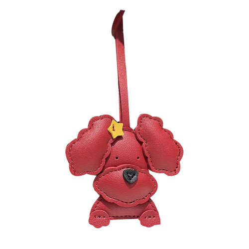 Sturdy PU Leather Dog Pendant Keychain with Secure-Claret.