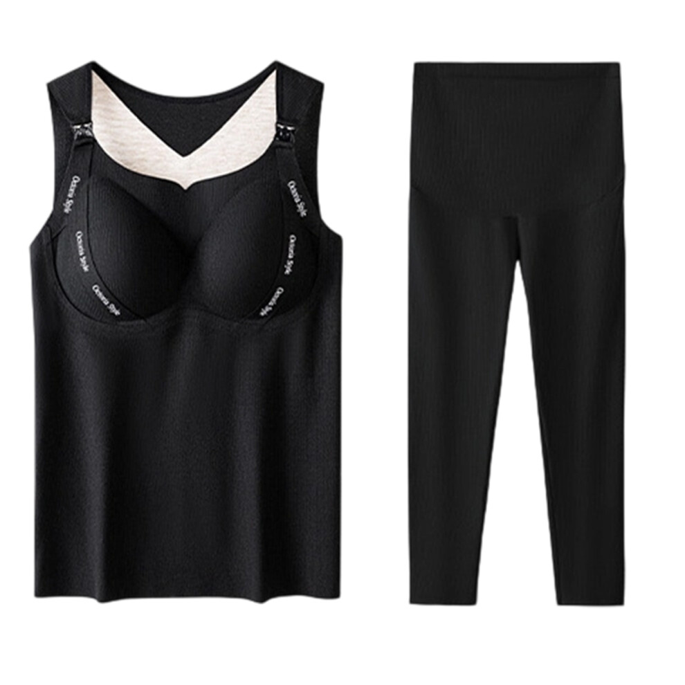 Autumn Winter Warm Nursing Vest Underwear Set for-Black L