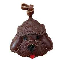 Adorable Dog Shaped Key Ring PU Leather Keychain-Dark Brown.
