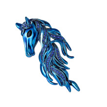 Handcraft Horse Head Brooch Portable Alloy Accessory for-Blue