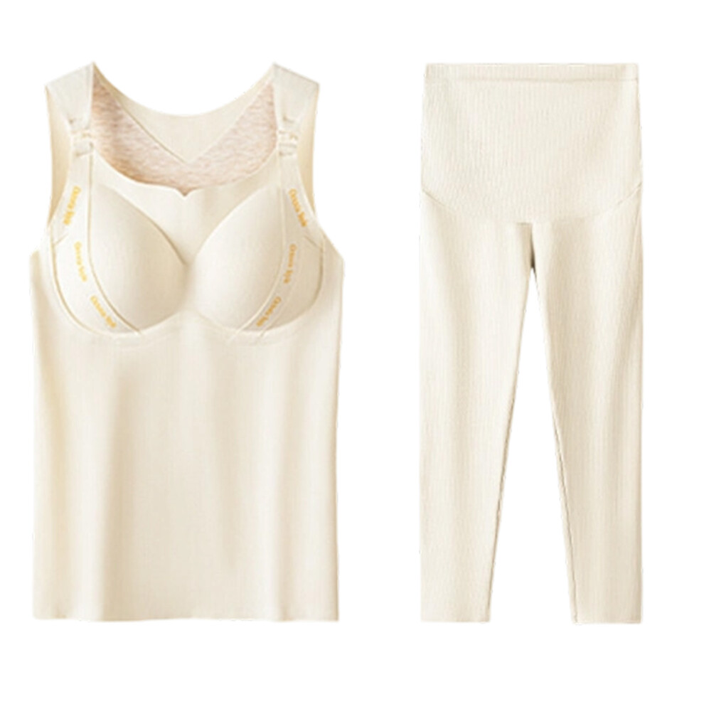 Nursing Vest Underwear Set for Postpartum-Creamy yellow XXL